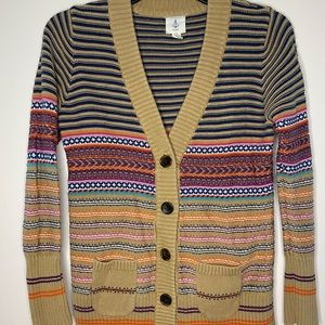 Lands End Kids Striped Cardigan Tan Purple Navy Orange Size M 10-12
